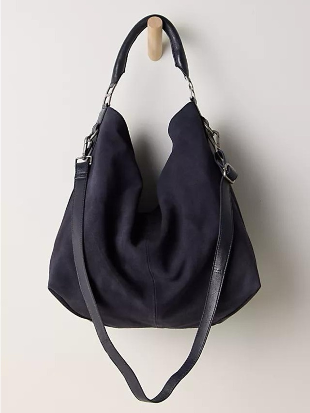 Free People Suzie Suede Slouchy Tote Bag Navy